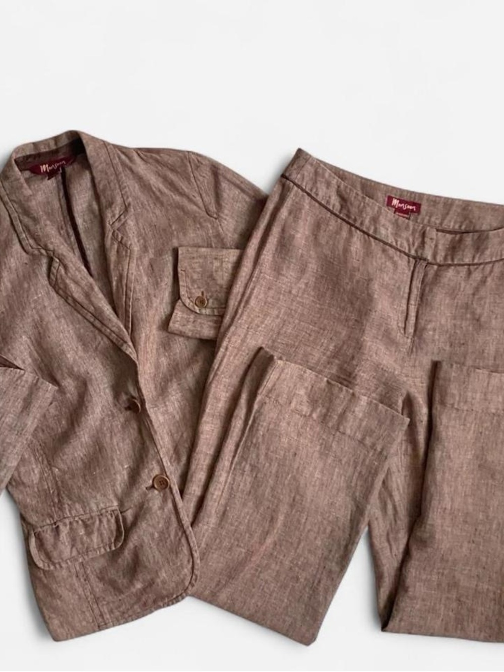Brown linen jacket & pant suit set